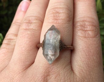 Oxidized Copper electroformed Herkimer diamond ring