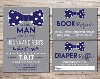 Little Man Baby Shower Invitation | Boy Baby Shower | Bow Tie Baby Shower | Couples Baby Shower | Gray | Polka Dot Bow Tie | Oh Boy Shower