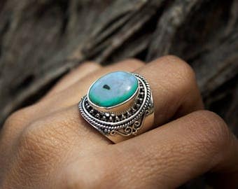 Turquoise Ring, Natural Turquoise Gemstone Ring, Pure 925 Sterling Silver Ring, Boho Ring, Gypsy Ring, Bohemian Ring, Turquoise Jewelry,