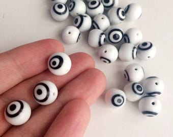 12mm evil eye glass beads, 40pcs white glass evil eye round beads, lampwork evil eye bead, wholesale findings, turkish evil eye beads, nazar