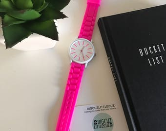 Bright Magenta & White Large Face Watch