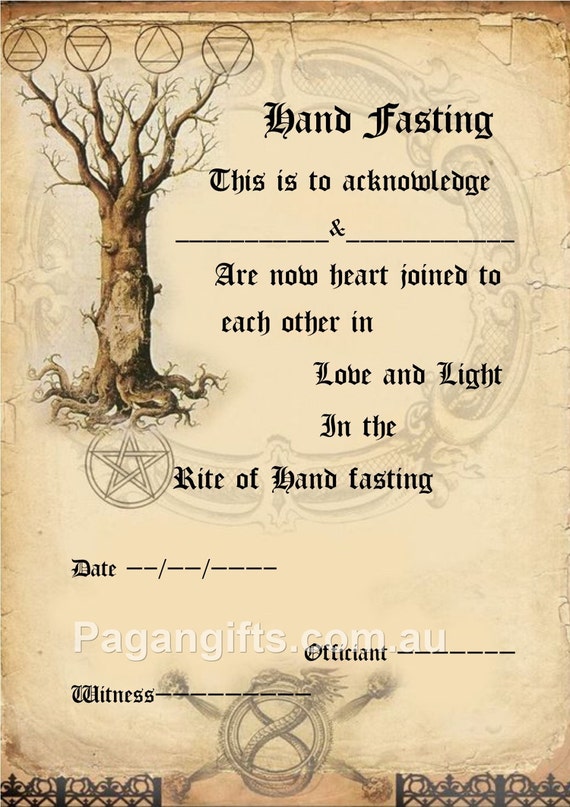 Handfasting Certificate Wedding Marriage Parchment Wicca Pagan