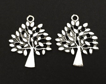 Tree Charm. Lot of 10 / 20 / 30 / 40 / 50 Pcs Tree of Life Pendants. Silver Plated Family Tree. Key Chain Accessories. Jewelry Supplies.