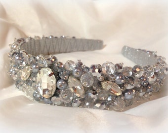 Wedding Headpiece Crystal Headband Bridal Crown Silver Crystal Crown Bridal Hair Piece Silver Crystal Headband Crystal Tiara Pearl Headband
