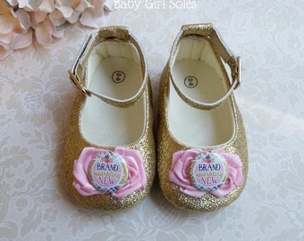 Brand Sparkling New Outfit - Brand Sparkling New Pink and Gold Shoes - Pink and Gold Princess Shoes - Pink and Gold New Baby Girl Shoes