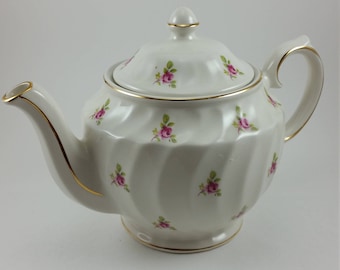 Vintage Sadler Teapot with Pink Flowers and Gold Trim