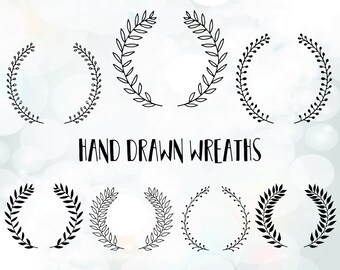 Laurel wreath SVG files - Hand drawn Wreath svg, dxf - Leaf Circle Monogram Frames - Laurel Wreath Circle Monogram Frame svg - Branch svg