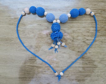 Crochet Blue Bead Necklace nursing necklace teething necklace baby teething baby shower gift