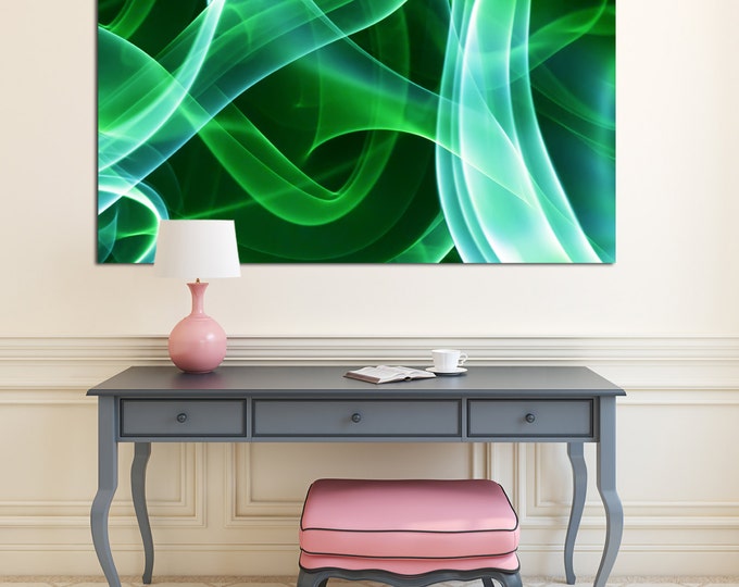 Large abstract green smoke canvas wall art, smoke green art print, colored smoke print, smoke photo print for home decor