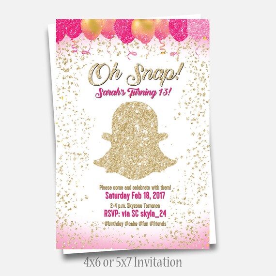 Snapchat Birthday Invitation Pink Invitation Glitter