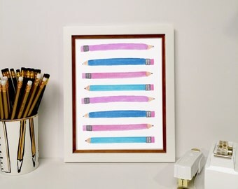 Pencils Print // Printable Art // Downloadable PDF // Wall Art // Watercolor Art // Printable Binder Cover // Office Accessories // Decor
