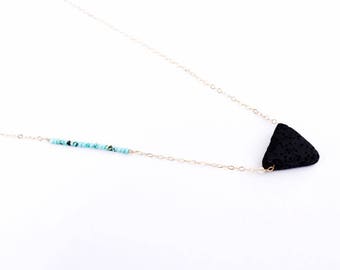 Lava triangle,Turquoise bar necklace,Essential oil diffuser necklace,Triangle Necklace,Aromatherapy jewelry, Lava stone necklace