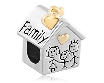 Charm Central Silver and Gold Tone Family House Charm Bracelets - Fits Pandora Bracelets