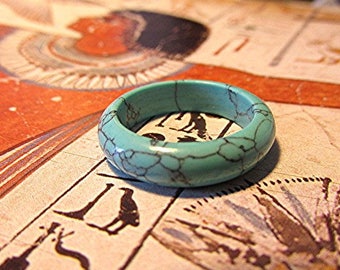 Turquoise ring solid gemstone band solid gemstone ring howlite turquoise band solid turquoise ring pagan New Age healing gift.