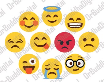 Sale! Emoji SVG Collection 2 - Emoji DXF - Emoji Clipart - Svg Files for Silhouette Cameo or Cricut