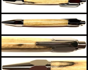 Spalted American Elm wood pen - black ballpoint pen - gunmetal - click pen