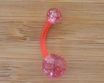 Red Glitter Acrylic Balls Flexible PTFE Belly Button Ring Navel Body Piercing Jewelry