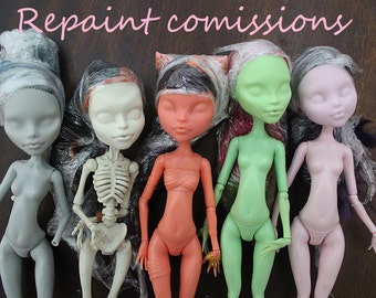 Monster high OOAK repaint/faceup/makeup comission