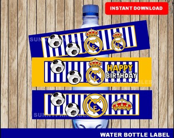 Real Madrid water bottle labels; printable Real Madrid water, Soccer party water bottle instant download
