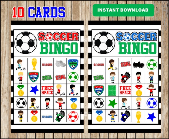 Items Similar To Soccer Bingo 10 Cards Printable Soccer Bingo Game 