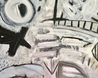 Original Abstract Painting on Canvas, black and white, modern art, home decor