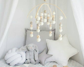Pebbles White Felt Ball Baby Mobile