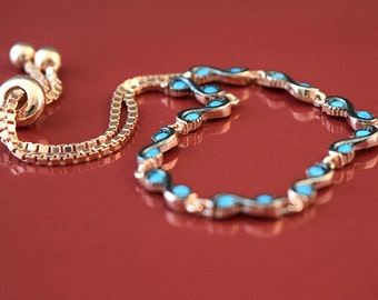 Adjustable Bracelet. Gold Rose plated .925 Silver with Zircon Gemstones, Sterling, Unique Gift for her