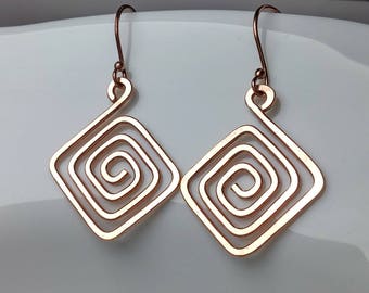 Sterling Silver, Copper Earrings, Greek Key Earrings Scroll Earrings Greek Earrings Greek Jewelry Minimalist Earrings Geometric Jewelry Gift
