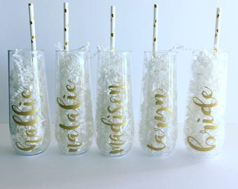 Personalized Stemless PLASTIC Champagne Flute - Bridal - Bachelorette - Shower - Tossware -Wedding Flutes - Champagne Flutes - Flute