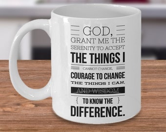 Serenity Prayer (Front) Progress, Not Perfection (Back) Mug - Ceramic AA Coffee Cup Sobriety Gift Sponsor Gift Sponsee Gift Recovery Gift