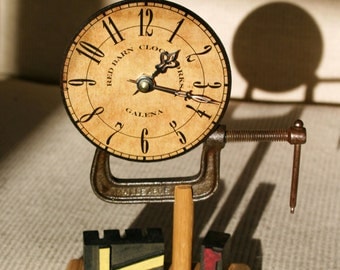 Antique Vise & Wood Letterpress Type Clock - 71