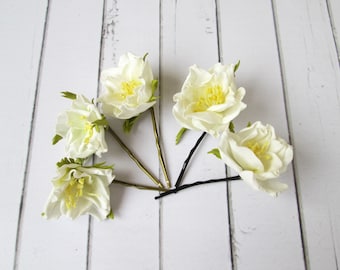 Set of Wedding White Flower Hair Pin Accessories - Flowers hair decoration - Floral Bobby Pin - Hair Adornments - Unique Prom Hair Pieces