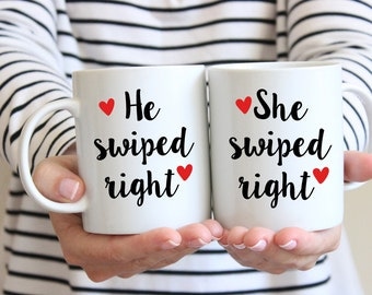 Tinder Mug Set | Tinder Gift | He Swiped Right She Swiped Right | Boyfriend Gift | Girlfriend Gift | Swiped Right Gift | Anniversary Gift