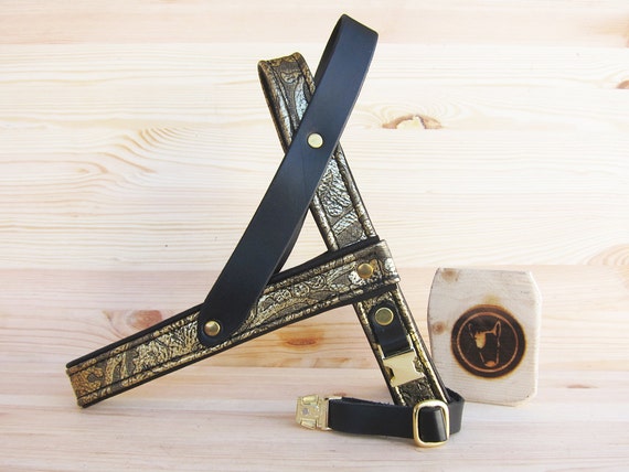 Golden Dog Harness - Embossed Italian Leathers - Comfort Dog Harness - Handmade Dog Harness - Adjustable Dog Harness - Colored Harnesses