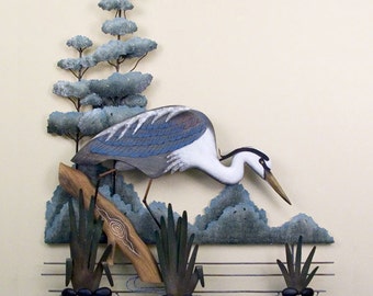 Fishing Great White Heron Metal Wall Art - CW592