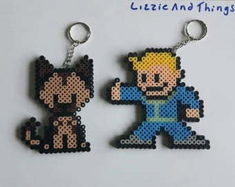 Fallout Vault Boy and Dogmeat Perler Bead figures | Keychain or Magnet |