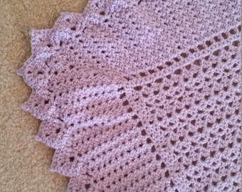 Pink Lavender White Striped Crocheted Baby Blanket Afghan