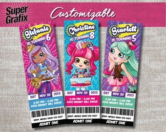 Shopkins Birthday Invitation ticket 2 x 6. Shopkins Invitation. Customizable. Shopkins Party Invitation. Shopkins Party.