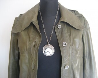 Unique 70s lether khaki jacket, coat