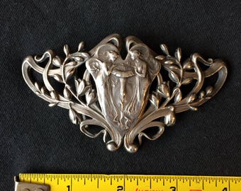 Art Nouveau Silver Faerie maiden Belt Buckle.