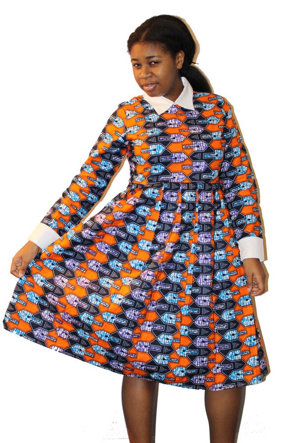 African clothing  Ankara  fabric pattern  dress  Orange Blue