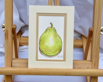 Green Pear, SALE, Original Watercolour, Pear Painting, Fruit, Unframed Art,