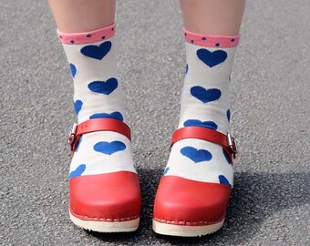 Swedish Clogs Low Wood Red Leather by Lotta from Stockholm / Wooden Clogs / Sandals / Low Heel / Mary Jane Shoes
