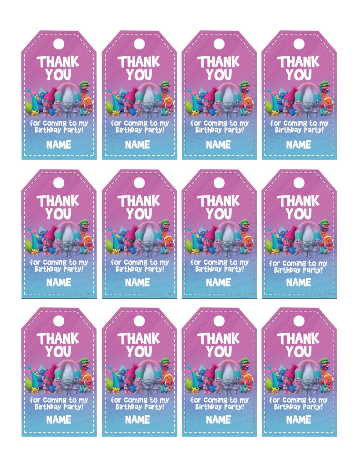 Printable Thank You Tags For Birthday Favors Printable Word Searches