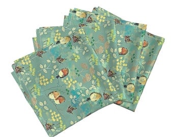 Green Floral Dinner Napkins - Birds and Butterflies by susan polston - Amarela Cloth Cotton Napkins (Set of 4) by Roostery with Spoonflower
