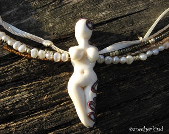 Ivory Glass Lampwork Goddess Pendant OOAK