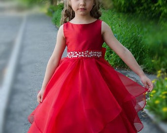 Gorgeous Red Flower Girl Dress With Rhinestones