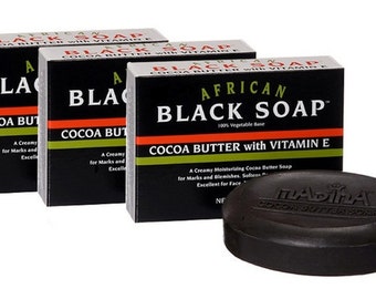 African Black Soap Cocoa Butter with Vitamin E (Qty -3)
