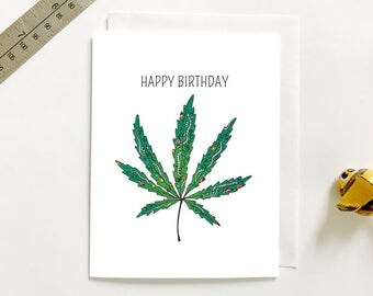Happy Birthday Hemp Pot Mary Jane Green Marijuana Weed Paisley 420 Greeting Card