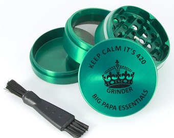 Big Papa Essentials - 4 Piece 2" (50cm) Herb Grinder with a Cleaning Brush - Available in 4 colors